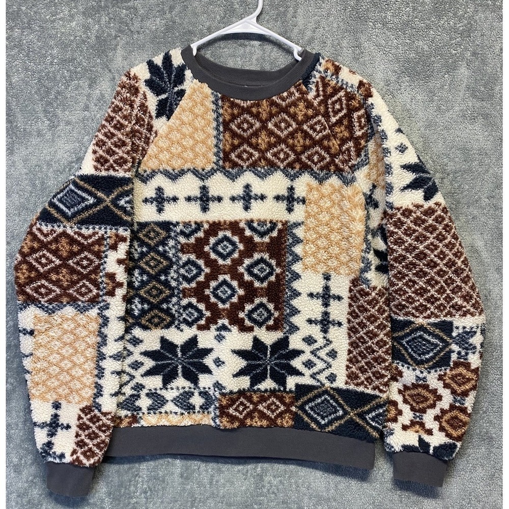 UO Cozy Sherpa Fair Isle Crew Neck Sweatshirt By Urban Outfitters Men's Size M